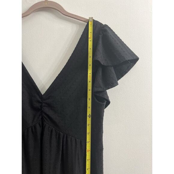 Betsy Johnson Eyelet Flutter Sleeve Maxi Dress Black Medium - Picture 4 of 9